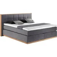 Places Of Style Boxspringbett "Vinton", grau (steel), B:200cm L:213cm, Komplettbetten, Boxspringbett, aus massiver Eiche, verschiedene Härtegrade (auch H4)