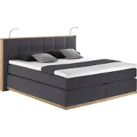 Places Of Style Boxspringbett "Vinton", grau (anthrazit), B:200cm L:213cm, Komplettbetten, Boxspringbett, aus Eiche, mit LED-Beleuchtung, verschiedene Härtegrade (auch H4)