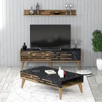 Skye Decor , Valensiya 140 - Walnut, Black, Marble, Wohnzimmermöbel-Set, Nussbaum, 100 % MELAMINBESCHICHTETE SPANPLATTEN, 140 x 45 x 35 cm