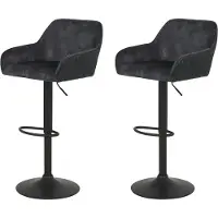 Hela Tische, 2er Set Barhocker Bistrohocker Dollie - Bezug Velvet/Cord Anthrazit - Armlehnen - höhenverstellbar, drehbar - Trompetengestell Schwarz