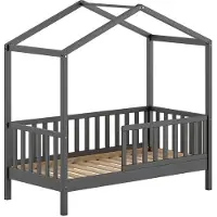 Vipack Junior Hausbett mit seitlicher Umrandung 70 x 140 cm Liegefläche, inkl. Rolllattenrost Kiefer massiv - versch. Ausführugen - Anthrazit