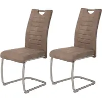 Hela Tische, 2er Set Freischwinger Stuhl, Esszimmerstuhl Ulla - Mikrofaser Schlamm - Edelstahlgestell - Bügelgriff -höhere Belastbarkeit von ca. 140kg
