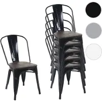 Mendler 6er-Set Stuhl HWC-A73 inkl. Holz-Sitzfläche, Bistrostuhl Stapelstuhl, Metall Industriedesign stapelbar schwarz