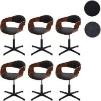 Mendler 6er-Set Esszimmerstuhl HWC-H46, Stuhl, höhenverstellbar Drehmechanismus Bugholz Walnuss-Optik Kunstleder schwarz