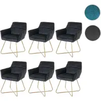 Mendler 6er-Set Esszimmerstuhl HWC-F37, Stuhl Küchenstuhl, Retro Design Samt goldene Füße schwarz