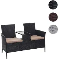Mendler Poly-Rattan Sitzbank mit Tisch HWC-E24, Gartenbank Sitzgruppe Gartensofa, 132cm - schwarz, Kissen creme