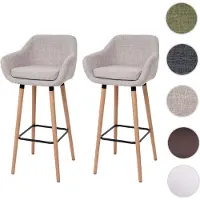 Generique 2er-Set Barhocker Malmö T381, Barstuhl Tresenhocker Textil, creme grau