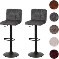 Mendler 2er-Set Barhocker HWC-G87, Tresenhocker Barstuhl, höhenverstellbar drehbar, Stoff Chenille (465g/m²) dunkelgrau