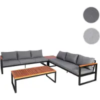 Mendler Garten-Garnitur HWC-L26, Gartenlounge Lounge-Set Sitzgruppe Sofa, Aluminium Akazie Holz MVG- dunkelgrau