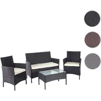 Mendler Poly-Rattan Garten-Garnitur HWC-D82, Sitzgruppe Lounge-Set - schwarz mit Kissen creme