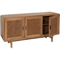Mendler Sideboard HWC-M47, Schrank Kommode Highboard Anrichte, Staufächer, Rattan Akazie Massiv-Holz gebeizt 82x160x45cm 38kg