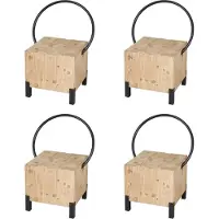 Mendler 4er-Set Esszimmerstuhl HWC-L76, Besucherstuhl Hocker, Industrial Metall Massiv-Holz MVG-, natur