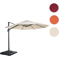 Mendler Gastronomie-Ampelschirm HWC-A96, Sonnenschirm, rund Ø 3m Polyester Alu/Stahl 23kg creme mit Ständer