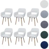 Mendler 6er-Set Esszimmerstuhl HWC-A50 II, Stuhl Küchenstuhl Polsterstuhl, Holz Stoff/Textil Cord (400g/m²) creme-weiß