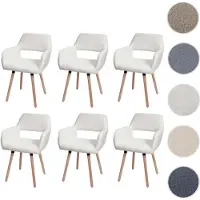 Mendler 6er-Set Esszimmerstuhl HWC-A50 II, Stuhl Küchenstuhl Polsterstuhl, Holz Stoff/Textil Bouclé (450g/m2