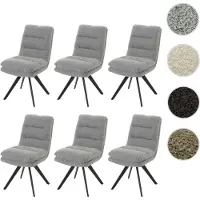 Mendler 6er-Set Esszimmerstuhl HWC-G66, Küchenstuhl, drehbar Auto-Position Stoff/Textil Bouclé MVG hellgrau