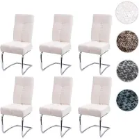 Mendler 6er-Set Esszimmerstuhl HWC-G56, Küchenstuhl Freischwinger Stuhl Lehnstuhl, Metall Stoff/Textil Chenille creme