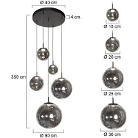 Steinhauer LED-Hängeleuchte Bollique, 5-flammig. rund, schwarz, Glas