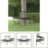 The Living Store Baumbank Halbrund Ø159 cm Schwarz Stahl