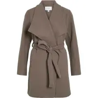 Vila Kurzmantel "VICOOLEY COLLAR BELT COAT - NOOS", Damen, Gr. 42, grün (falcon), Web, Obermaterial: 100% Polyester, unifarben, regular fit kniefrei, V-Ausschnitt, Mäntel Kurzmantel