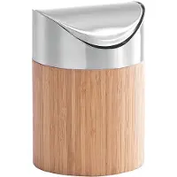 Zeller Tischrestebehälter PRESENT "Bamboo", braun (braun, silberfarben), H:17cm Ø:12cm, Bambus, Mülleimer, Tischrestebehälter, aus hochwertigem Edelstahl
