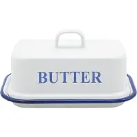 Kruger Butterdose KRÜGER "Husum", weiß (weiß, blau), B:12cm H:9cm L:17cm, Emaille, Lebensmittelaufbewahrungsbehälter, Butterdose