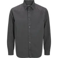 Jack & Jones Langarmhemd "JJECHARGE FADED SHIRT LS NOOS", Herren, Gr. S, N-Gr, schwarz, Web, Obermaterial: 100% Baumwolle, unifarben, relaxed fit, Hemden Langarmhemd