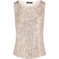 Vera Mont Blusentop "Pailletten-Top ohne Arm", Damen, Gr. 46, beige (cream, gold), Obermaterial: 93% Polyester PES. 7% Elasthan EL., Blusen Blusentop