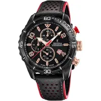 Festina Chronograph , schwarz (schwarz, rot, schwarz), Armbanduhren, Herren, schwarz, Chronograph, Armbanduhr, Quarzuhr, Herrenuhr, Stoppfunktion, Lederarmband