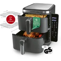Gourmet Maxx GOURMETmaxx FryUp Vertikale Doppelkammer-Heißluftfritteuse - 10 L - 2800 Watt Doppelkammer Fritteuse Dual Arifryer - Garen für Pommes, Gemüse & Snacks