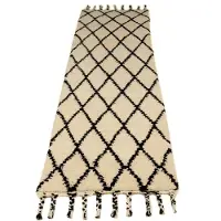 Theko Wollteppich "MARMOUCHA 05", schwarz (schwarz, weiß), B:70cm H:24mm L:240cm, Wolle, Teppiche, Wollteppich, reine Wolle, Rauten Design, mit Fransen, auch als Läufer