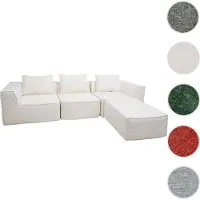 Mendler L-Sofa HWC-O54, Lounge-Couch mit Ottomane, erweiterbar modular rechts/links, Stoff/Textil 63x270x190cm creme