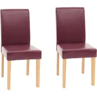 Mendler 2er-Set Esszimmerstuhl Stuhl Küchenstuhl Littau Kunstleder, rot, helle Beine