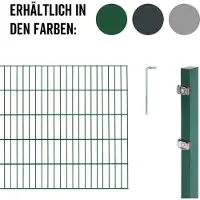 Alberts Doppelstabmatten Zaun, Höhe 140 cm, Länge 14 m, Zaun-Komplettset zum Einbetonieren, grün, Pfosten 60x40 mm