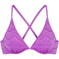 LASCANA Bügel-Bikini-Top "Omara", Damen, Gr. 40, Cup F, lila, Microfaser, Recycling-Polyamid, unifarben, Bikini-Oberteile Bügel-Bikini-Top, mit Lochstickerei