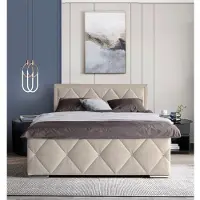 Home affaire Boxbett "Alfie, inkl. Bettkasten&Topper", beige, L:211cm, Holzwerkstoff, Spanplatte, Komplettbetten, Boxbett, Wahlweise mit Knopfsteppung oder Strasssteinen, H2, H3 und H4 wählbar