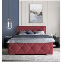 Home affaire Boxbett "Alfie, inkl. Bettkasten&Topper", rot (weinrot), L:211cm, Holzwerkstoff, Spanplatte, Komplettbetten, Boxbett, Wahlweise mit Knopfsteppung oder Strasssteinen, H2, H3 und H4 wählbar