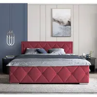 Home affaire Boxbett "Alfie, inkl. Bettkasten&Topper", rot (weinrot), L:211cm, Holzwerkstoff, Spanplatte, Komplettbetten, Boxbett, Wahlweise mit Knopfsteppung oder Strasssteinen, H2, H3 und H4 wählbar