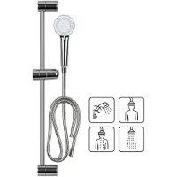 WDMT Duschkopf mit Stange – Höhenverstellbare Duschstange mit Regendusche & Handbrause – 3 Strahlarten – Chrom Silber – Universelle Passform