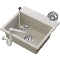 Granitan - Granitspüle - Küchenspüle - 42x45x15 cm - Beige - mit Siphon - MILOS