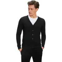 Falke Pure Merino Wool Herren Cardigan, S, Schwarz, Schurwolle