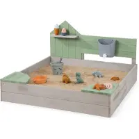 Muddy Buddy Sandkasten "Cozy House, warmgrau/eukalyptus", grau (warmgrau, eukalyptus), Sandkästen, Kinder, B/H/L: 100cm x 60cm x 100cm, Massivholz, Sandkasten, B:100cm H:60cm L:100cm