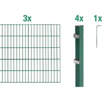 Alberts Doppelstabmatten Zaun, Höhe 180 cm, Länge 6 m, Zaun-Komplettset zum Einbetonieren, grün, Pfosten 60x40 mm
