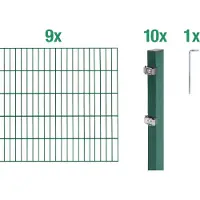 Alberts Doppelstabmatten Zaun, Höhe 180 cm, Länge 18 m, Zaun-Komplettset zum Einbetonieren, grün, Pfosten 60x40 mm