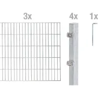Alberts Doppelstabmatten Zaun, Höhe 80 cm, Länge 6 m, Zaun-Komplettset zum Einbetonieren, feuerverzinkt, Pfosten 60x40 mm