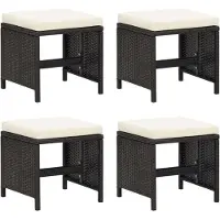 Syfax Gartenhocker 4 Stk. mit Sitzkissen Poly Rattan Schwarz
