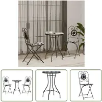 The Living Store Mosaik-Bistro-Set Schwarz und Weiß Eisen und Keramik
