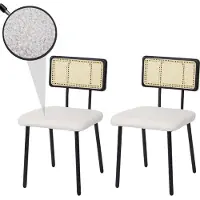 Mendler 2er-Set Esszimmerstuhl HWC-K88, Lehnstuhl Stuhl, Holz Poly-Rattan Metall Bouclé Stoff/Textil weiß
