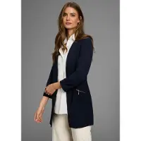 Laura scott Longblazer , Damen, Gr. 34, blau (marine), Jersey, Obermaterial: 95% Polyester, 5% Elasthan, figurbetont, tiefer V-Ausschnitt, Blazer Longblazer, mit Reißverschlüssen, Topseller