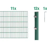 Alberts Doppelstabmatten Zaun, Höhe 180 cm, Länge 22 m, Zaun-Komplettset zum Einbetonieren, grün, Pfosten 60x40 mm